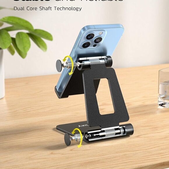 2 Pack Dual Folding Cell Phone Stand, Fully Adjustable Foldable Desktop Phone Ho - Picture 4 of 12